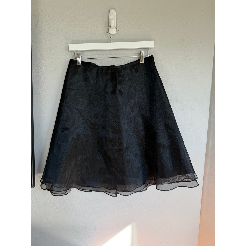 Vintage Black Sheer Organza A-Line Midi Skirt 10P Made in USA